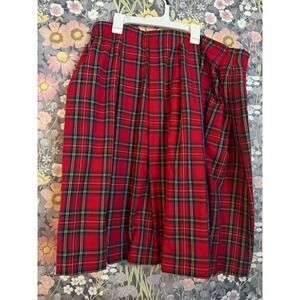 Bechamel Red Plaid Pleated Midi Skirt Women Size 18
